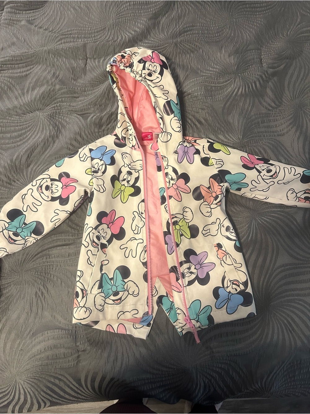 Girls White Minnie Mouse Hooded Rain Jacket with Pink Lining